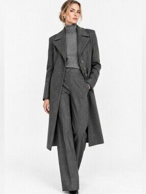 Nine West Wool Long Gray Coat Classic With Wide Lapels
